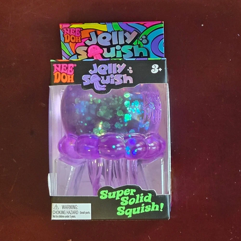 Viral Schylling NeeDoh JellySquish Purple Glitter Jellyfish Fidget Toy J